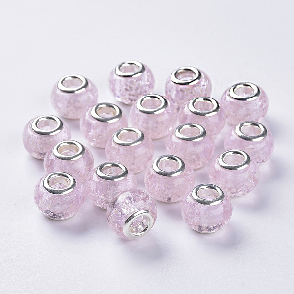 

PandaHall Handmade Luminous Lampwork European Beads, Large Hole Beads, with Silver Color Plated Brass Double Cores, Rondelle, Thistle..., Purple