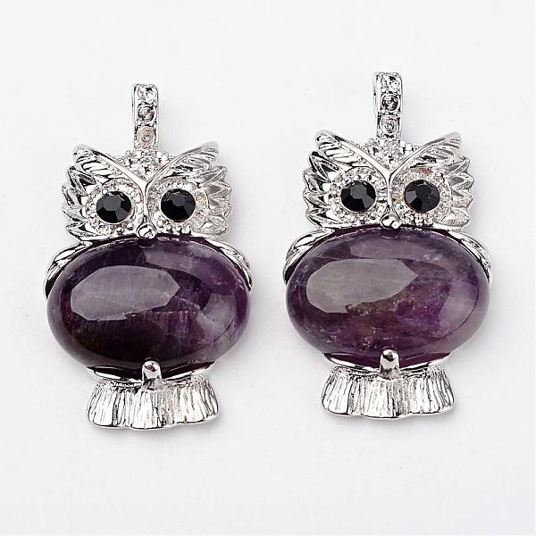 

PandaHall Natural Amethyst Pendants, Owl, with Brass Findings, Platinum, Lead Free & Nickel Free, 45x25x8mm, Hole: 4x6mm Amethyst Owl