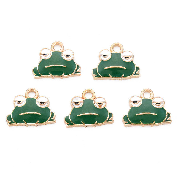 

PandaHall Alloy Enamel Pendants, Cadmium Free & Nickel Free & Lead Free, Light Gold, Frog, Dark Green, 12.5x15.5x2mm, Hole: 2mm Alloy+Enamel...