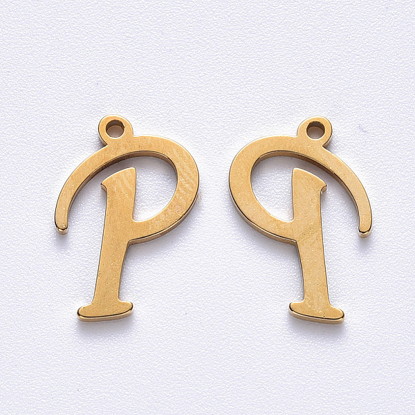 

PandaHall Vacuum Plating 201 Stainless Steel Charms, Laser Cut, Golden, Letter.P, 14x9.5x1mm, Hole: 1mm 201 Stainless Steel Letter P
