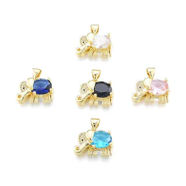 

PandaHall Brass Micro Pave Clear Cubic Zirconia Pendants, with Glass, Nickel Free, Real 18K Gold Plated, Elephant, Mixed Color, 13x18x7mm..., Multicolor