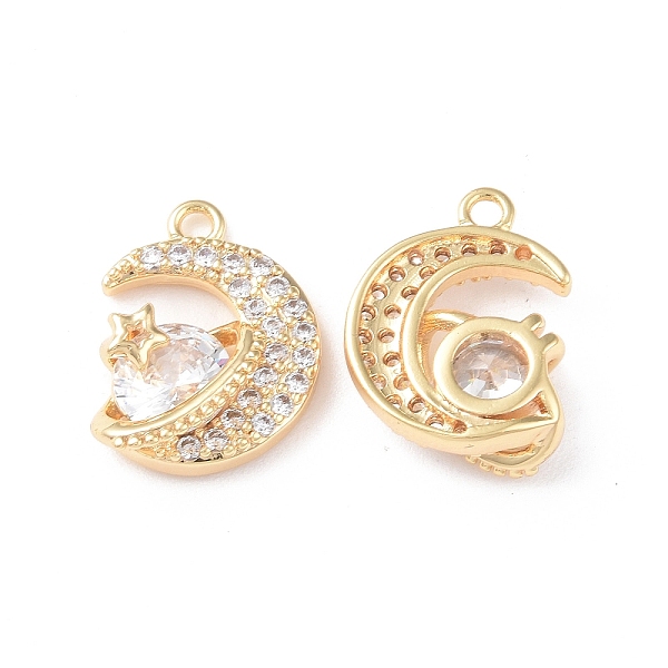 

PandaHall Brass Micro Pave Cubic Zirconia Pendants, with Glass Beads, Moon, Real 18K Gold Plated, 17x13x5mm, Hole: 1.6mm Brass+Cubic..., Clear