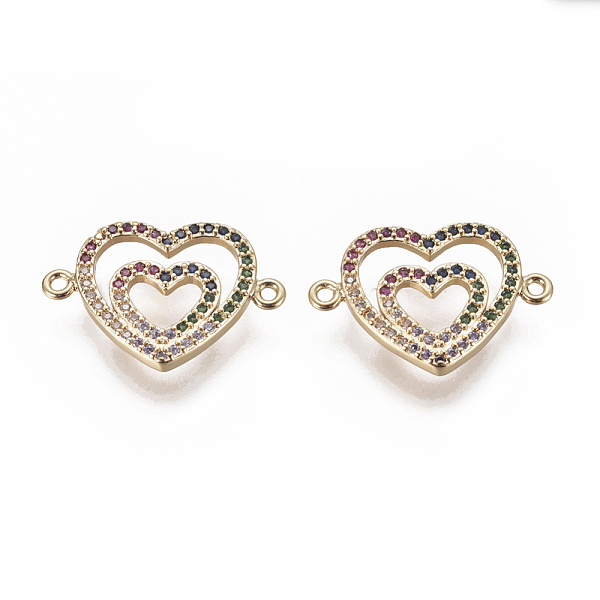 

PandaHall Brass Micro Pave Cubic Zirconia Links, Heart To Heart, Colorful, Golden, 15x22x2mm, Hole: 1.2mm Brass+Cubic Zirconia Heart