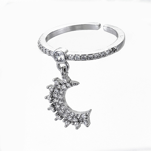 

PandaHall Brass Micro Pave Clear Cubic Zirconia Cuff Rings, Open Rings, Cadmium Free & Nickel Free & Lead Free, Moon, Real Platinum Plated...