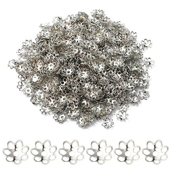 

PandaHall Iron Bead Caps, Cadmium Free & Lead Free, Flower, Multi-Petal, Platinum, 6x1mm, Hole: 1mm Iron
