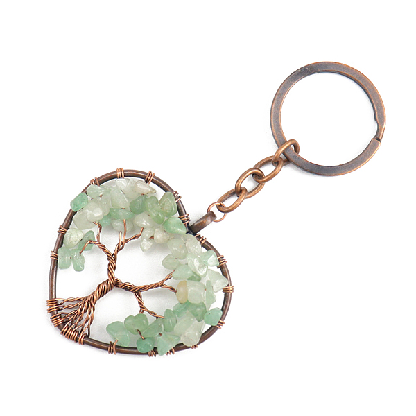 

PandaHall Natural Green Aventurine Pendant Keychains, with Brass Findings and Alloy Key Rings, Heart with Tree of Life, 10.7cm Green...