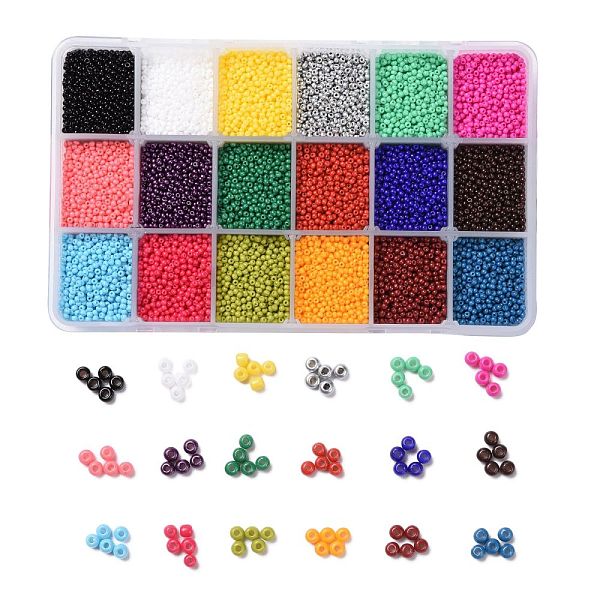

PandaHall 450G 18 Colors 12/0 Grade A Round Glass Seed Beads, Baking Paint, Mixed Color, 2x1.5mm, Hole: 0.7mm, 25g/color, about 48000pcs/box..., Multicolor