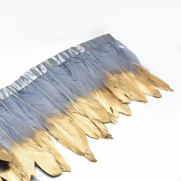 PandaHall Golden Plated Goose Feather Cloth Strand Costume Accessories, Dyed, Light Steel Blue, 150~180x4mm, about 2m/bag Feather Feather...