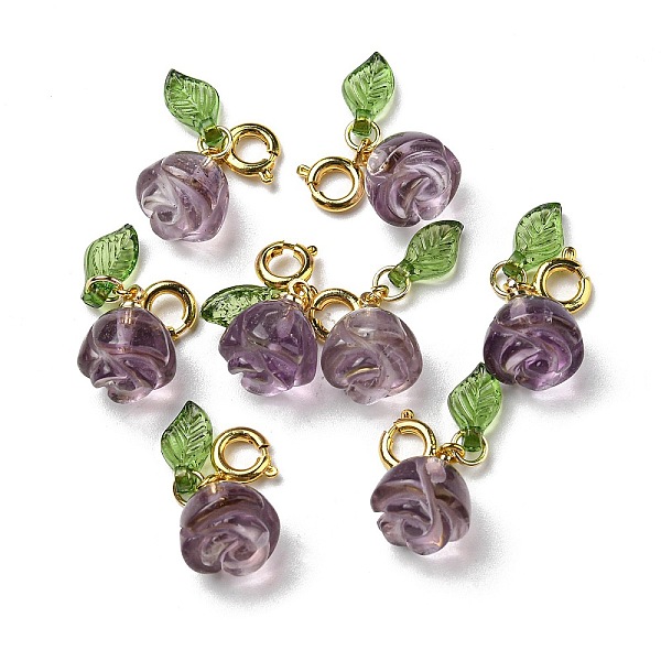

PandaHall Natural Amethyst Rose Pendant Decorations, Flower Gems Ornament with Brass Spring Ring Clasps, Real 14K Gold Plated, 21mm, Hole...
