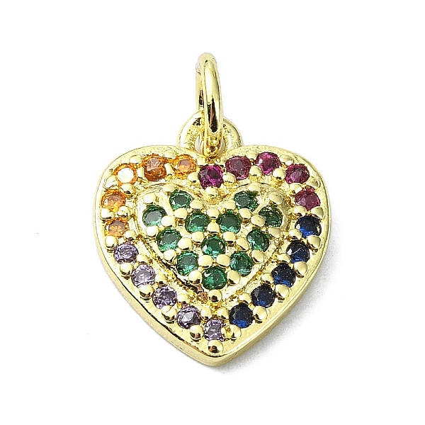 

PandaHall Brass Micro Pave Colorful Cubic Zirconia Pendants, with Jump Ring, Heart Charm, Real 18K Gold Plated, 13x11x2.5mm, Hole: 3mm..., Multicolor
