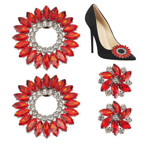 

PandaHall WADORN 4Pcs 2 Styles Flower Alloy & Glass Shoe Buckle Clips, Detachable Shoe Decoration, Red, 32~61.5x34~61.5x9~10mm, 2pcs/style...