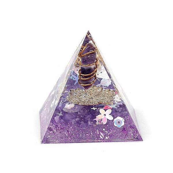 

PandaHall Orgonite Pyramid Resin Energy Generators, Reiki Wire Wrapped Natural Amethyst Hexagonal Prism Inside for Home Office Desk...