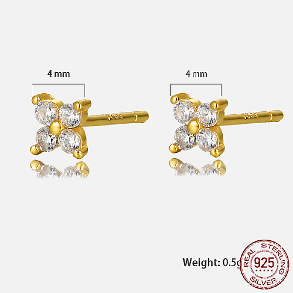 

PandaHall Golden Sterling Silver Flower Stud Earrings, with Cubic Zirconia, with S925 Stamp, Clear, 4x4mm Cubic Zirconia Flower Clear