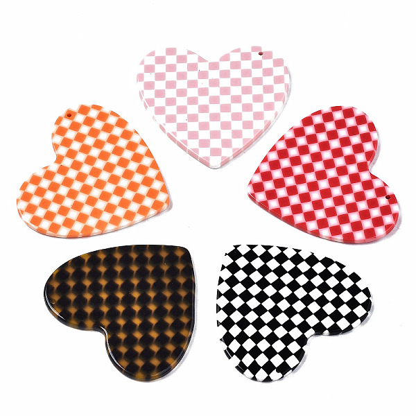 

PandaHall Cellulose Acetate(Resin) Pendants, Heart with Grid Pattern, Mixed Color, 40x44.5x2.5mm, Hole: 1.4mm Cellulose Acetate Heart..., Multicolor