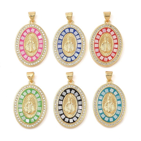 

PandaHall Brass & Shell & Clear Cubic Zirconia Pendants, Oval with Virgin Mary Pattern, Real 18K Gold Plated, 27.5x18.5x3.5mm, Hole: 3.5x4mm...