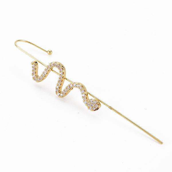 

PandaHall Snake Stud Earring, Brass Micro Pave Cubic Zirconia Ear Wrap Crawler Hook Earrings, Earcuffs for Her, Nickel Free, Real 16K Gold..., Clear