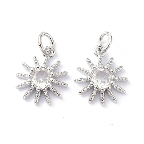 

PandaHall Brass Cubic Zirconia Charms, with Jump Ring, Long-Lasting Plated, Lead Free & Cadmium Free, Sun, Real Platinum Plated..., Clear