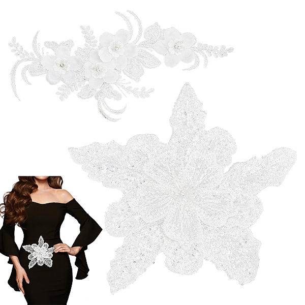 

PandaHall WADORN 2 Style Flower Lace Embroidery Appliques, 2pcs Sew on Flower Pearl Lace Trim Appliques Sewing on Pearl Applique Patches..., White
