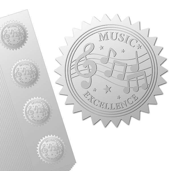 PandaHall CRASPIRE 2" Music Note Staff Silver Foil Embossed Stickers Certificate Seals Self Adhesive Sticker 100Pcs Decor Labels for Awards...