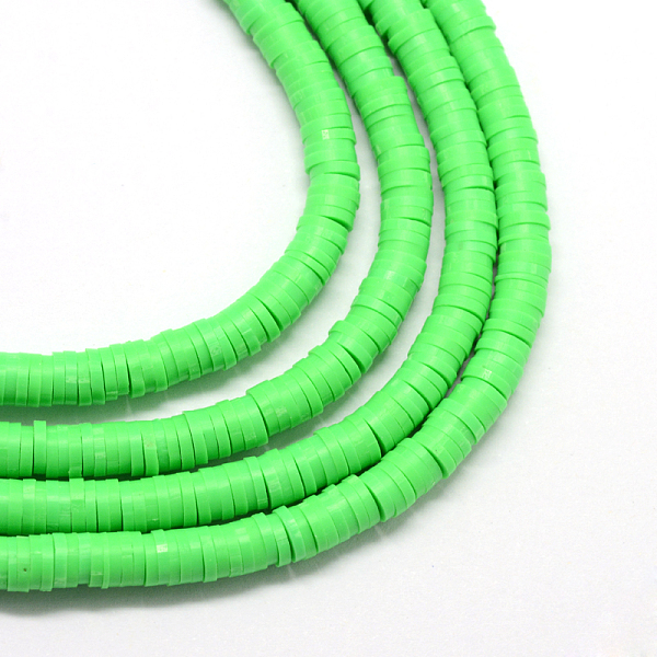 

PandaHall Flat Round Handmade Polymer Clay Bead Spacers, Lime, 4x1mm, Hole: 1mm, about 380~400pcs/strand, 17.7 inch Polymer Clay Flat Round..., Green