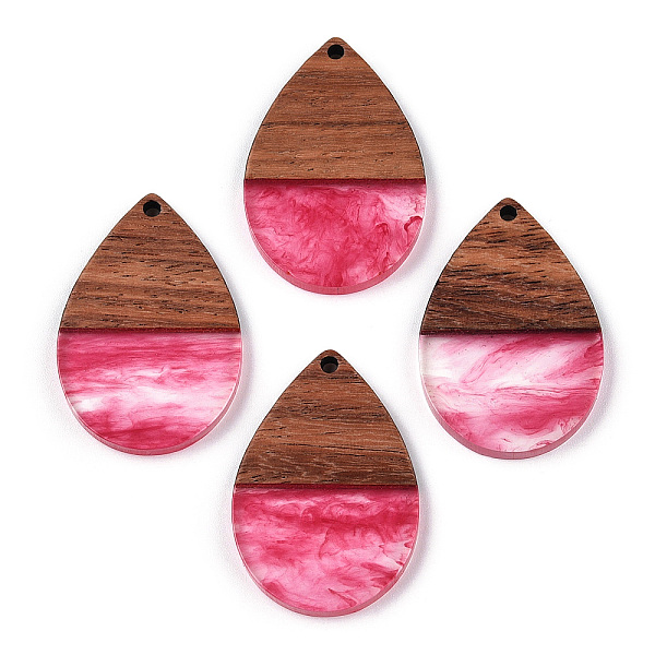 

PandaHall Transparent Resin & Walnut Wood Pendants, Teardrop Charms, Cerise, 36x24.5x3.5mm, Hole: 2mm Resin+Wood Teardrop Red