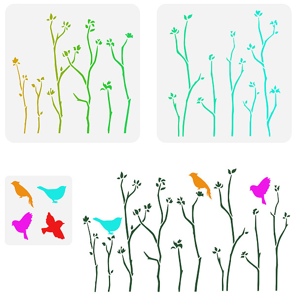 

PandaHall 3Pcs 3 Styles Spring Theme PET Hollow Out Drawing Painting Stencils, for DIY Scrapbook, Photo Album, Tree & Bird Pattern, Spring...