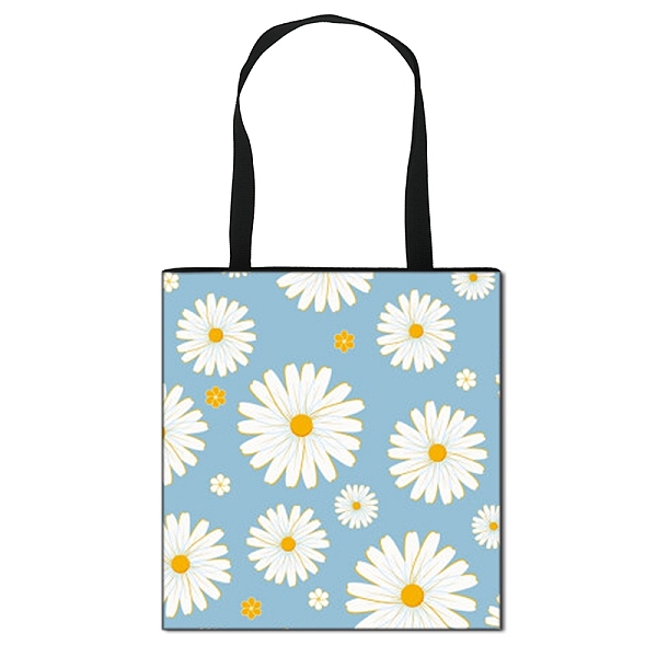 

PandaHall Daisy Flower Printed Polyester Shoulder Bag, Rectangle, Light Sky Blue, 39.5x39cm Polyester Rectangle