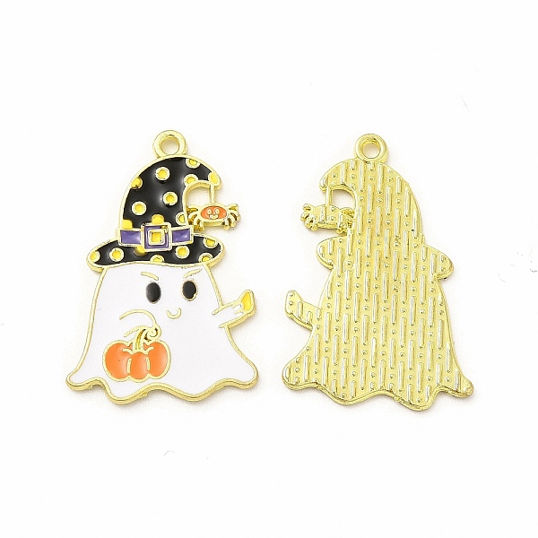 

PandaHall Rack Plating Alloy Enamel Pendants, Cadmium Free & Nickel Free & Lead Free, Halloween Theme, Ghost with Hat & Pumpkin Pattern..., Black