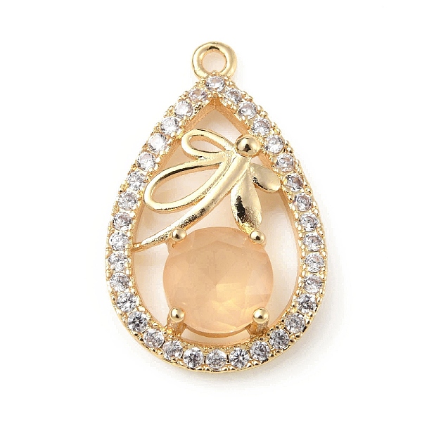 

PandaHall Brass with K9 Glass & Rhinestone Pendants, Light Gold, Teardrop with Dragonfly Charms, Gold Quartz, 26x16x5.5mm, Hole: 1.6mm K9...