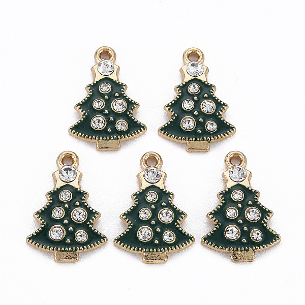 

PandaHall Alloy Enamel Pendants, with Crystal Rhinestone, Cadmium Free & Nickel Free & Lead Free, Christmas Trees, Light Gold, Dark Green..., Clear