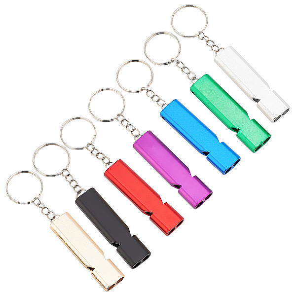 

PandaHall GOMAKERER 7Pcs 7 Colors Aluminum Alloy Double Frequency Whistles, with Keychain, for Coaches, Referees, Outdoor Survival Tool..., Multicolor