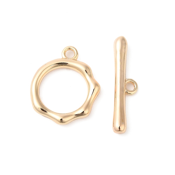 

PandaHall Brass Toggle Clasps, Textured Ring, Nickel Free, Real 18K Gold Plated, Ring: 16.5x13.5x2mm, Bar: 20x5x2mm, Hole: 1.6mm Brass Ring