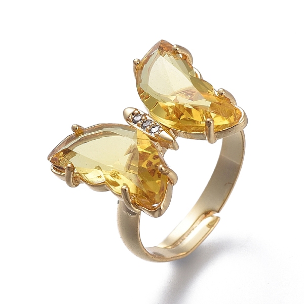 

PandaHall Adjustable Brass Glass Finger Rings, with Clear Cubic Zirconia, Butterfly, Golden, Pale Goldenrod, Size 7, Inner Diameter: 17mm...