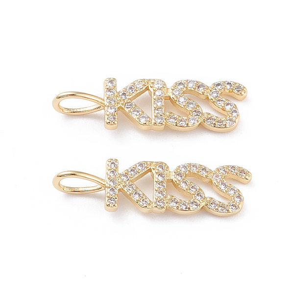 

PandaHall Brass Micro Pave Clear Cubic Zirconia Pendants, Long-Lasting Plated, Word Kiss, for Valentine's Day, Real 18K Gold Plated...