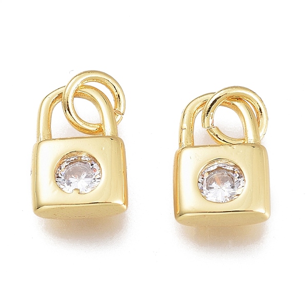 

PandaHall Brass Micro Pave Cubic Zirconia Charms, with Jump Ring, Lock, Golden, Clear, 8.5x5.5x2.5mm, Hole: 1.5mm, Jump rings: 3.5x0.8mm...