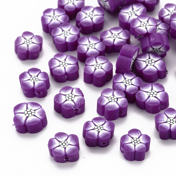 

PandaHall Handmade Polymer Clay Beads, Flower, Purple, 9~10x9~10x4~5mm, Hole: 1.2mm Polymer Clay Flower Purple