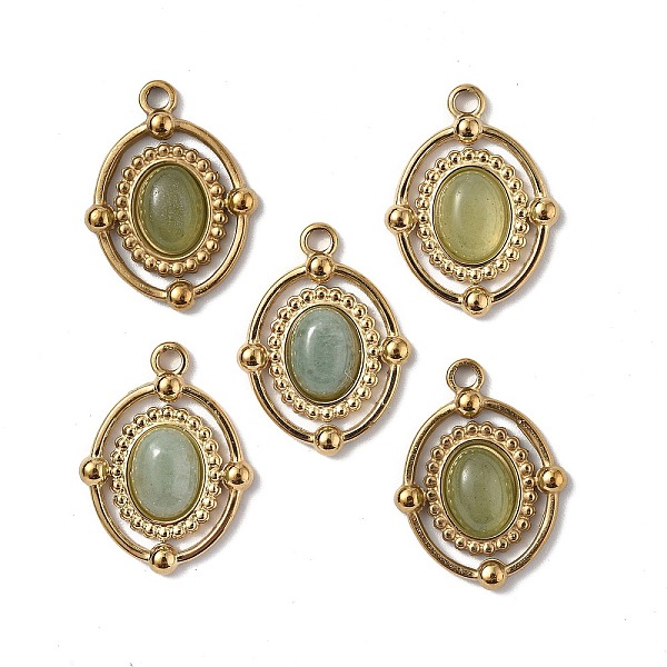 

PandaHall Natural Green Aventurine Pendants, Oval Charms, with Vacuum Plating Real 18K Gold Plated 201 Stainless Steel Findings, 21x16x4.5mm...