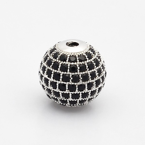

PandaHall CZ Brass Micro Pave Grade AAA Black Color Cubic Zirconia Round Beads, Cadmium Free & Nickel Free & Lead Free, Platinum, 8mm, Hole...