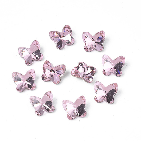 

PandaHall Pointed Back Glass Rhinestone Cabochons, Nail Art Decoration Accessories, Faceted, Butterfly, Pink, 9x10x5mm, about 500pcs/bag...