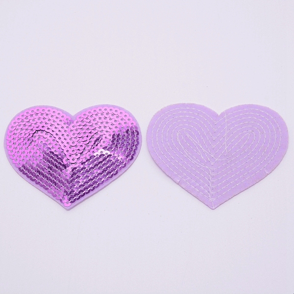 

PandaHall Embroidery Thread Sew on Hot Melt Glue Blankets Cloth, with Paillette, Cloth Accessories, Appliques, Heart, Purple, 6.9x8.5x0.15cm...