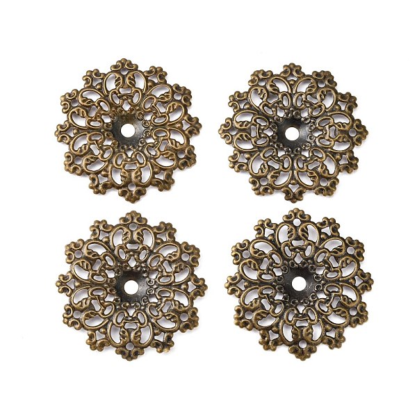 

PandaHall Iron Links, Etched Metal Embellishments, Flower, Antique Bronze, 60x60x4mm, Hole: 3mm Iron Flower