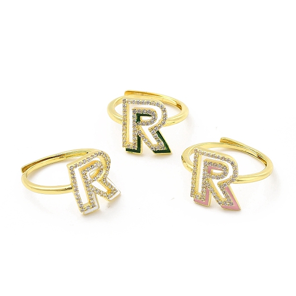 

PandaHall Mixed Color Enamel Initial Letter Adjustable Ring with Clear Cubic Zirconia, Real 18K Gold Plated Brass Jewelry for Women, Cadmium..., Multicolor