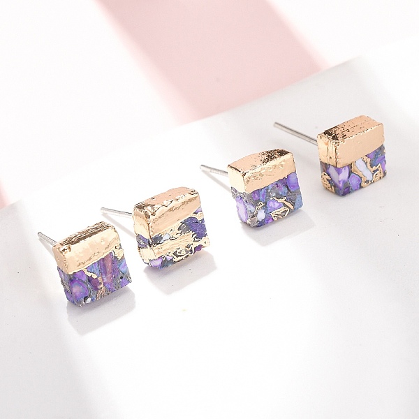 Boucles d'oreilles puces carrées en jaspe impérial synthétique