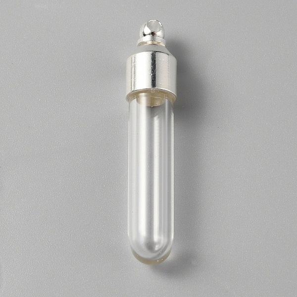 

PandaHall Clear Glass Tube Wish Bottle Pendants, with Zinc Alloy Finding, Silver, 35x7mm, Hole: 1.8mm Alloy+Glass Bottle Clear
