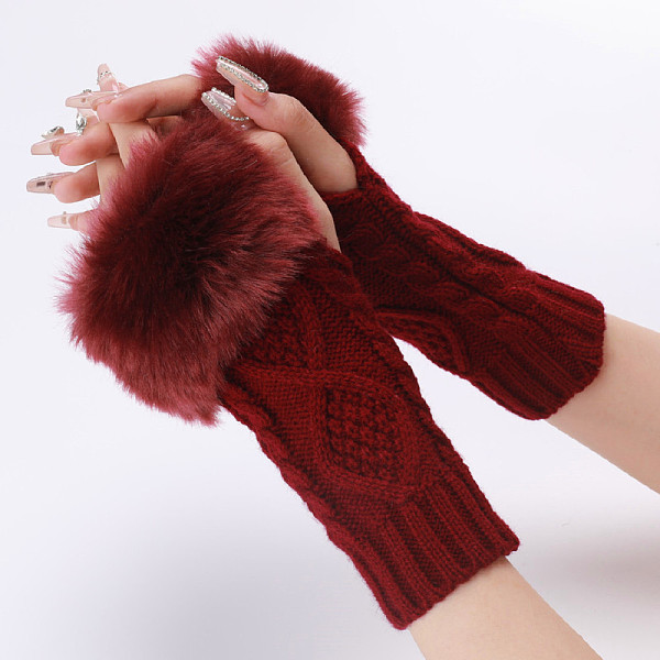 PandaHall Polyacrylonitrile Fiber Yarn Knitting Fingerless Gloves, Fluffy Winter Warm Gloves with Thumb Hole, Dark Red, 200~260x125mm Fibre...