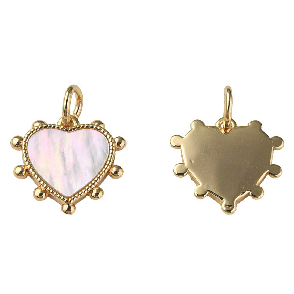 

PandaHall Natural Shell Charms, with Brass Findings, Nickel Free, Heart, Real 18K Gold Plated, 12.5x13x2mm, Jump Ring: 5x1mm, 3mm inner...