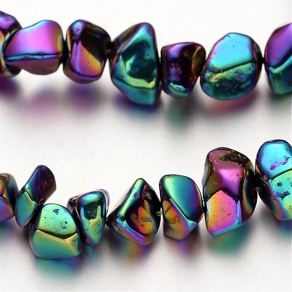 

PandaHall Electroplate Non-magnetic Synthetic Hematite Beads Strands, Chip, Multi-color Plated, 4~12mm, Hole: 1mm, about 69pcs/strand, 15.7...