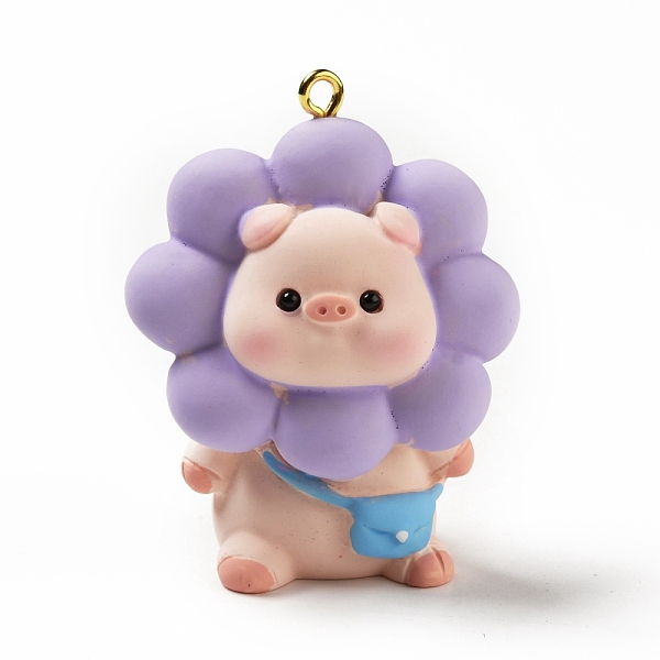 

PandaHall Opaque Resin Big Pendants, with Golden Tone Iron Loops, Pig Charm with Cherry blossoms, Medium Purple, 51x38.5x27mm, Hole: 2.5mm...