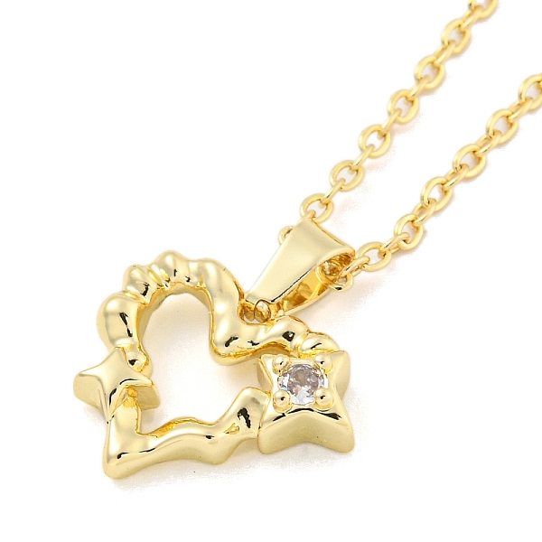 

PandaHall Brass Micro Pave Clear Cubic Zirconia Pendant Necklaces, Cable Chain, Heart, Real 14K Gold Plated, 19.88 inch(50.5cm) Brass Heart