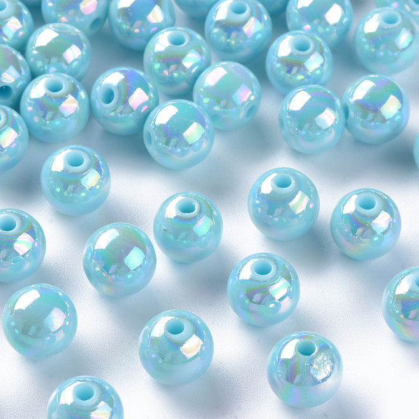 

PandaHall Opaque Acrylic Beads, AB Color Plated, Round, Sky Blue, 10x9mm, Hole: 2mm, about 940pcs/500g Acrylic Round